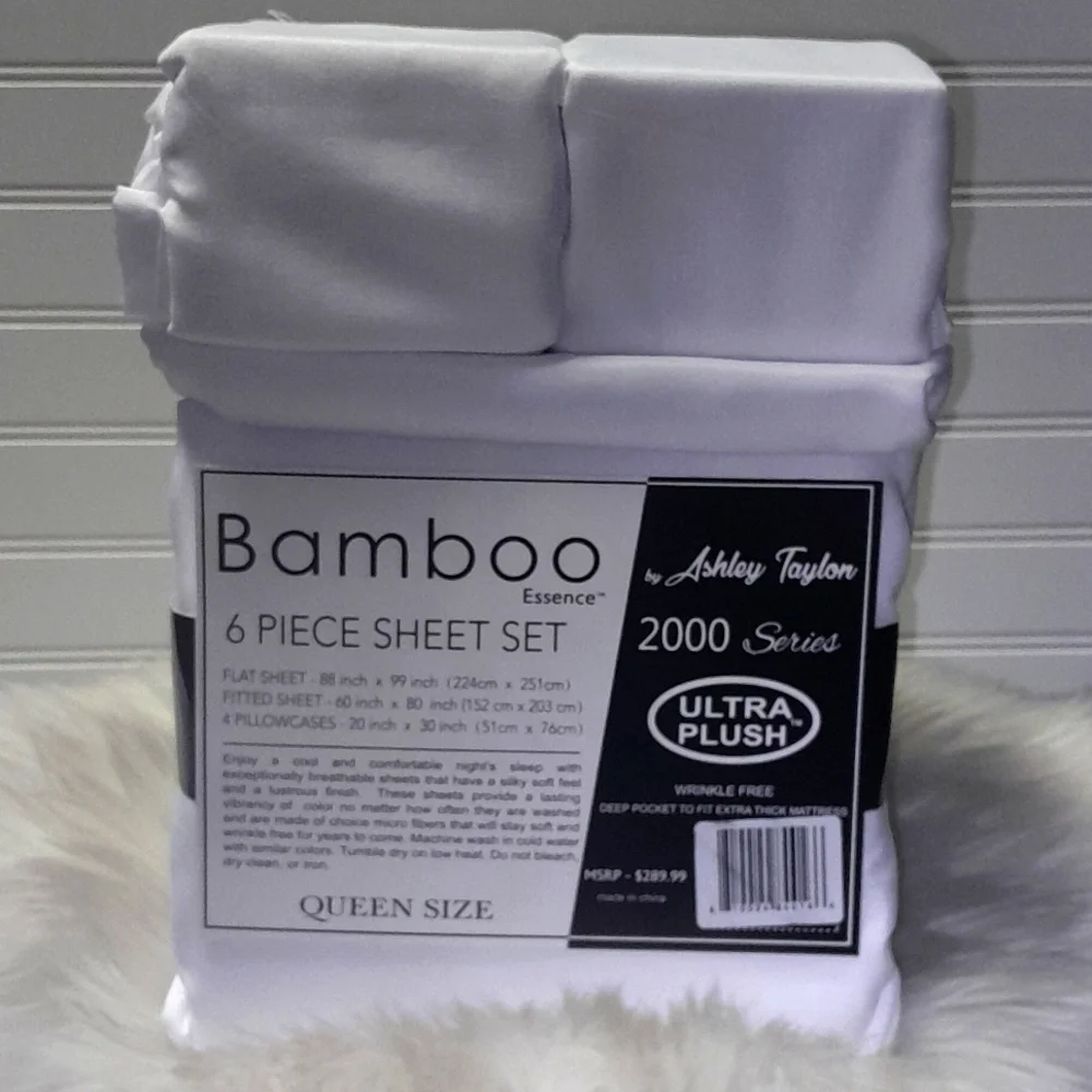 Bamboo Essence Queen White 6 Piece Sheet Set